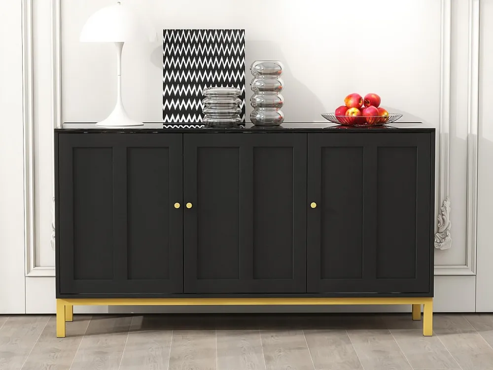 Dressoir met 3 deuren en verstelbare planken - MDF & spaanplaat - Zwart ModernLuxe