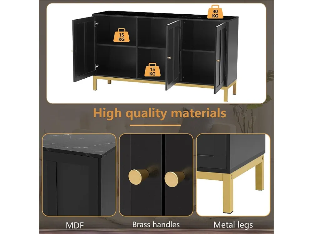 Dressoir met 3 deuren en verstelbare planken - MDF & spaanplaat - Zwart ModernLuxe