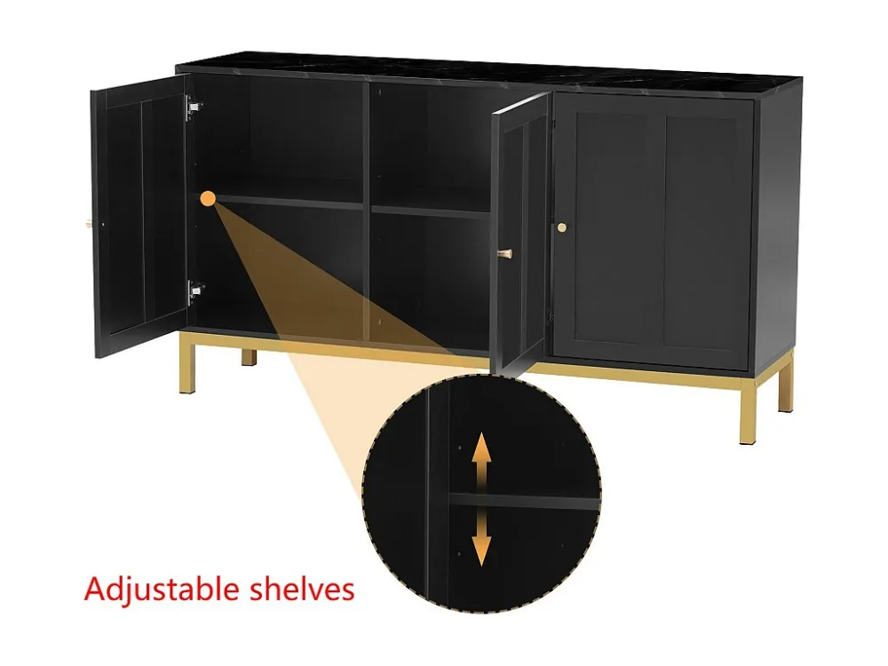 Dressoir met 3 deuren en verstelbare planken - MDF & spaanplaat - Zwart ModernLuxe
