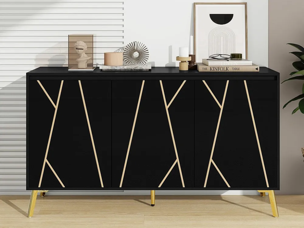 Dressoir met 3 deuren en verstelbare planken - MDF - moderne stijl - Zwart ModernLuxe
