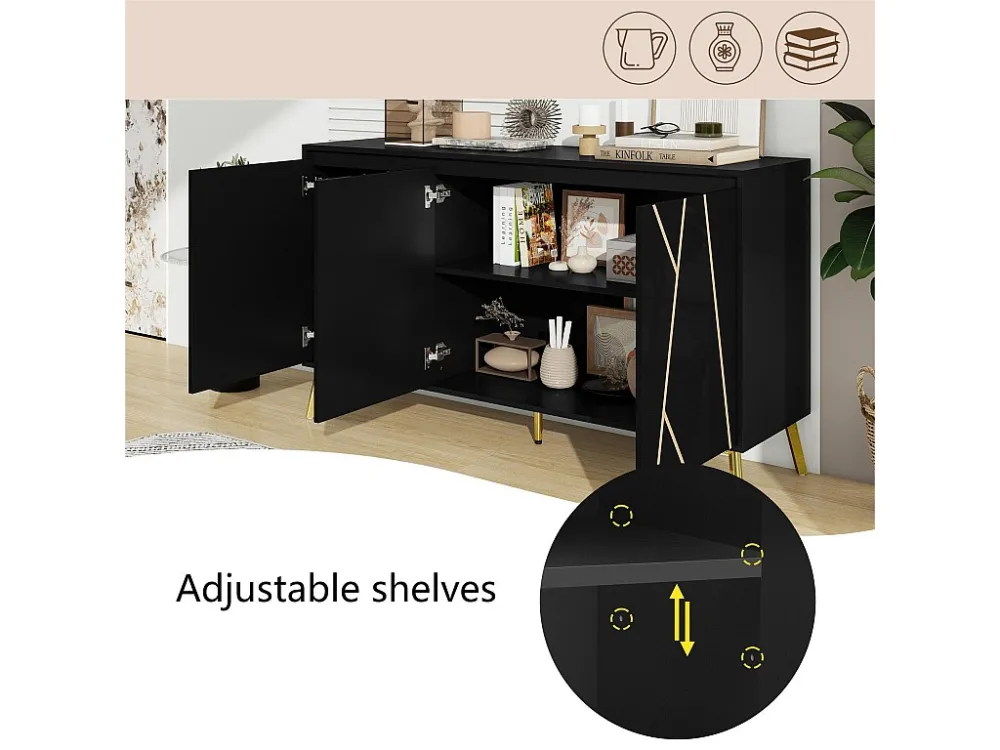 Dressoir met 3 deuren en verstelbare planken - MDF - moderne stijl - Zwart ModernLuxe