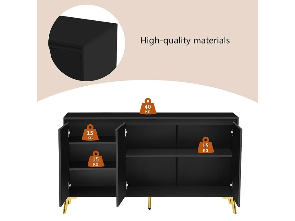 Dressoir met 3 deuren en verstelbare planken - MDF - moderne stijl - Zwart ModernLuxe