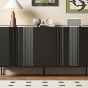Dressoir met 4 deuren en verstelbare planken - verticale strepen - Zwart ModernLuxe