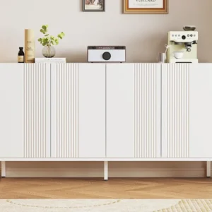 Dressoir met 4 deuren en verstelbare planken - verticale strepen - Wit ModernLuxe