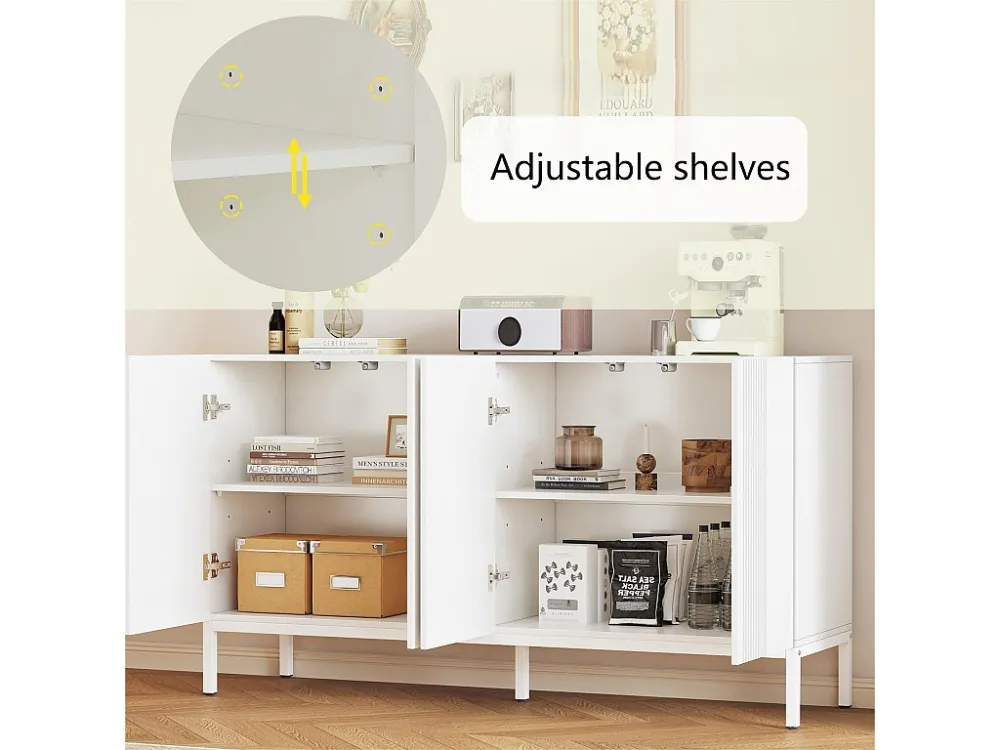 Dressoir met 4 deuren en verstelbare planken - verticale strepen - Wit ModernLuxe