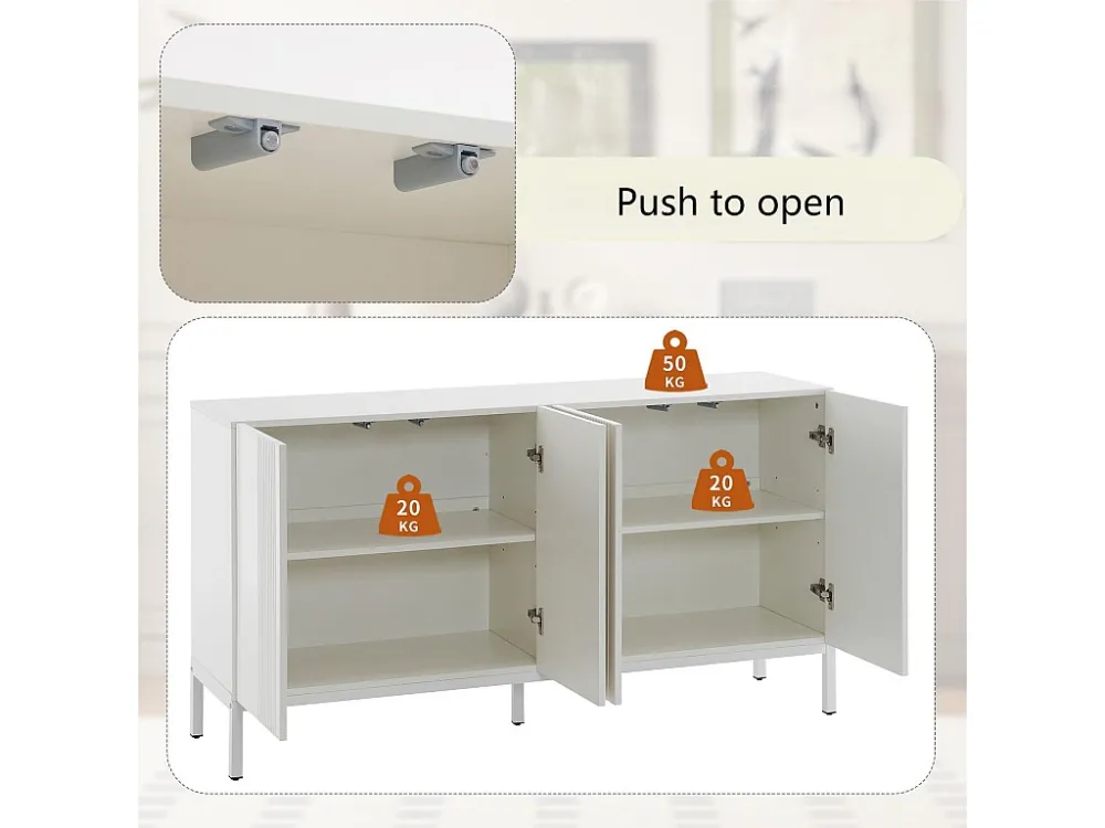 Dressoir met 4 deuren en verstelbare planken - verticale strepen - Wit ModernLuxe