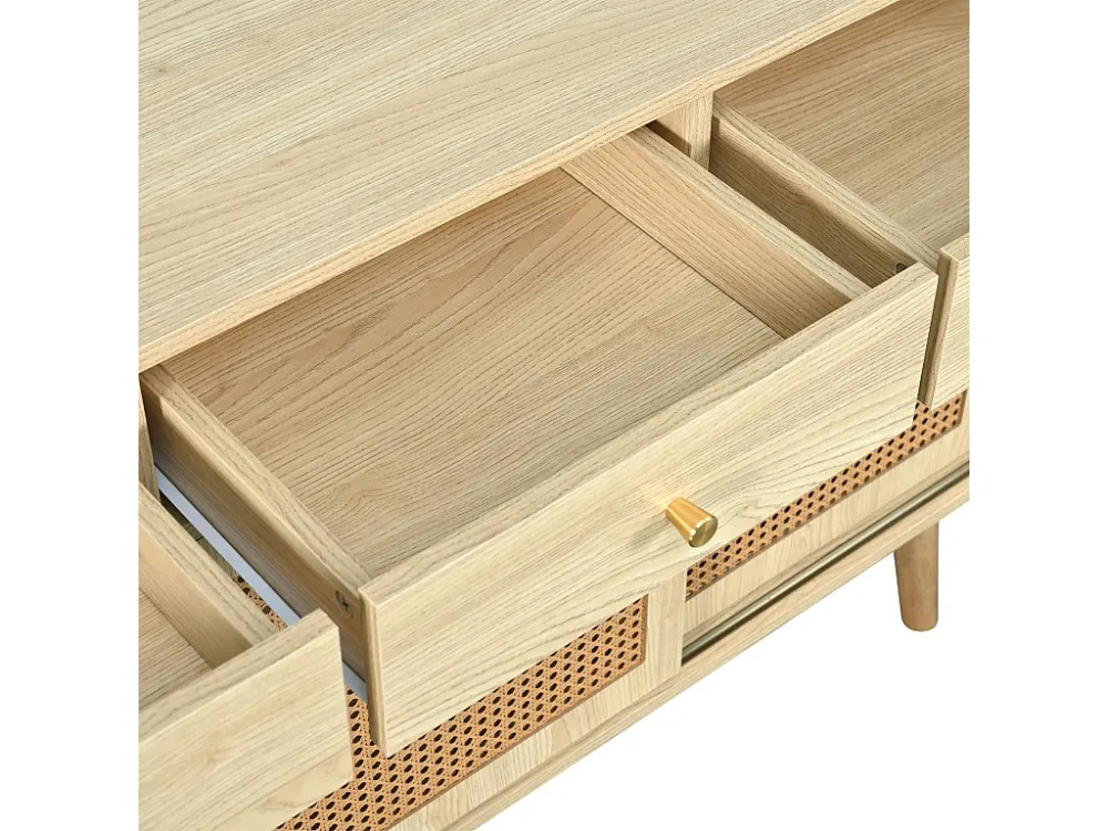 Dressoir met 3 lades en 3 schuifdeuren geweven rotan - verstelbare planken - Naturel ModernLuxe