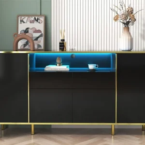 Dressoir met LED - 4 deuren 2 laden - Glanzend oppervlak - eigentijdse stijl - Zwart ModernLuxe