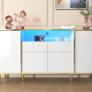 Dressoir met LED - 4 deuren 2 laden - Glanzend oppervlak - eigentijdse stijl - Wit ModernLuxe