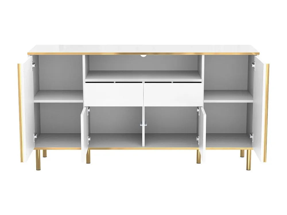 Dressoir met LED - 4 deuren 2 laden - Glanzend oppervlak - eigentijdse stijl - Wit ModernLuxe