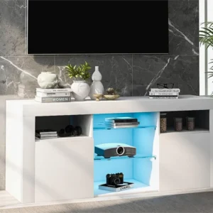 Dressoir met LED - 2 deuren en 5 open vakken - Wit ModernLuxe