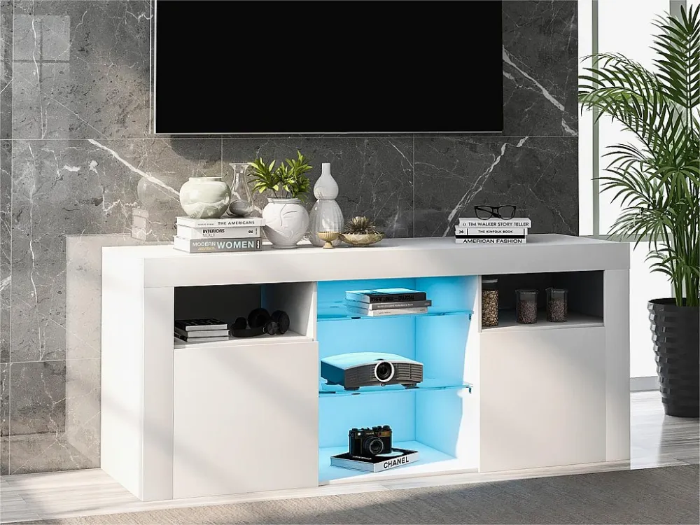 Dressoir met LED - 2 deuren en 5 open vakken - Wit ModernLuxe