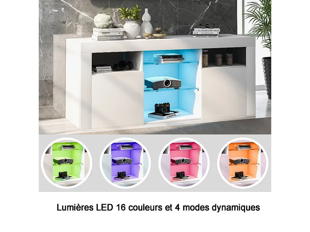 Dressoir met LED - 2 deuren en 5 open vakken - Wit ModernLuxe