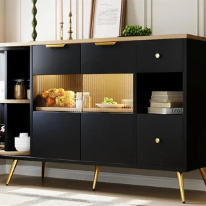 Dressoir met LED en multifunctionele opbergruimte - MDF - moderne stijl - Zwart ModernLuxe