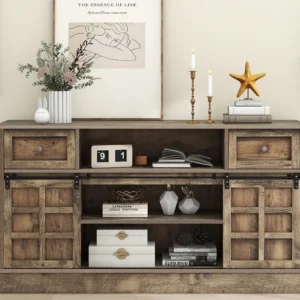 Dressoir met 2 schuifdeuren en vakken - verstelbare interne planken - Naturel ModernLuxe