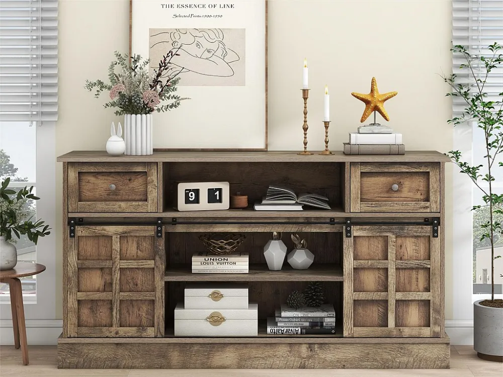 Dressoir met 2 schuifdeuren en vakken - verstelbare interne planken - Naturel ModernLuxe