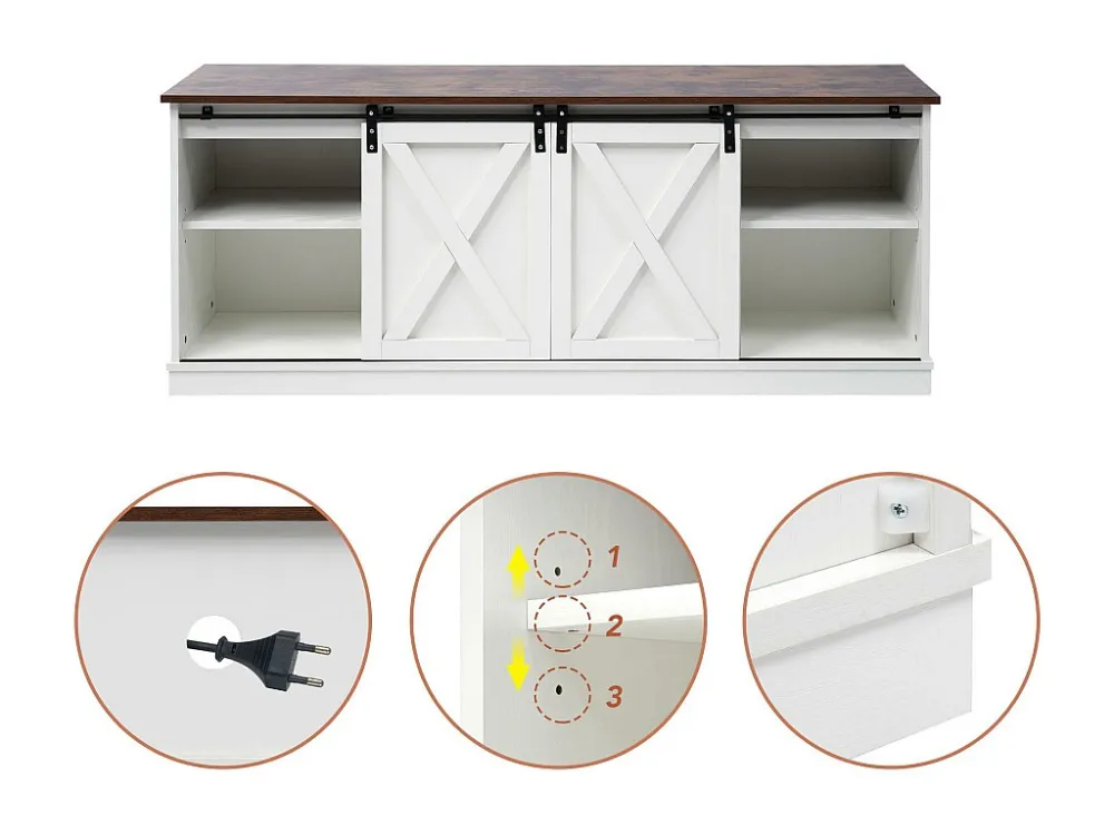 Dressoir met 2 schuifdeuren en vakken - verstelbare interne planken - Wit ModernLuxe