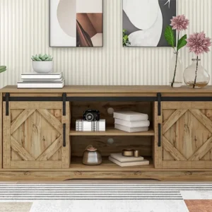 Dressoir met 2 schuifdeuren + vakken - verstelbare planken - naturel ModernLuxe