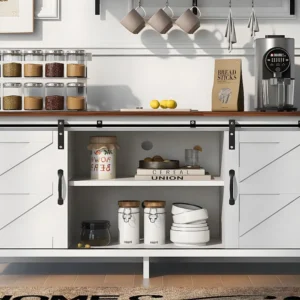 Dressoir met 2 schuifdeuren + vakken - verstelbare planken - Wit ModernLuxe