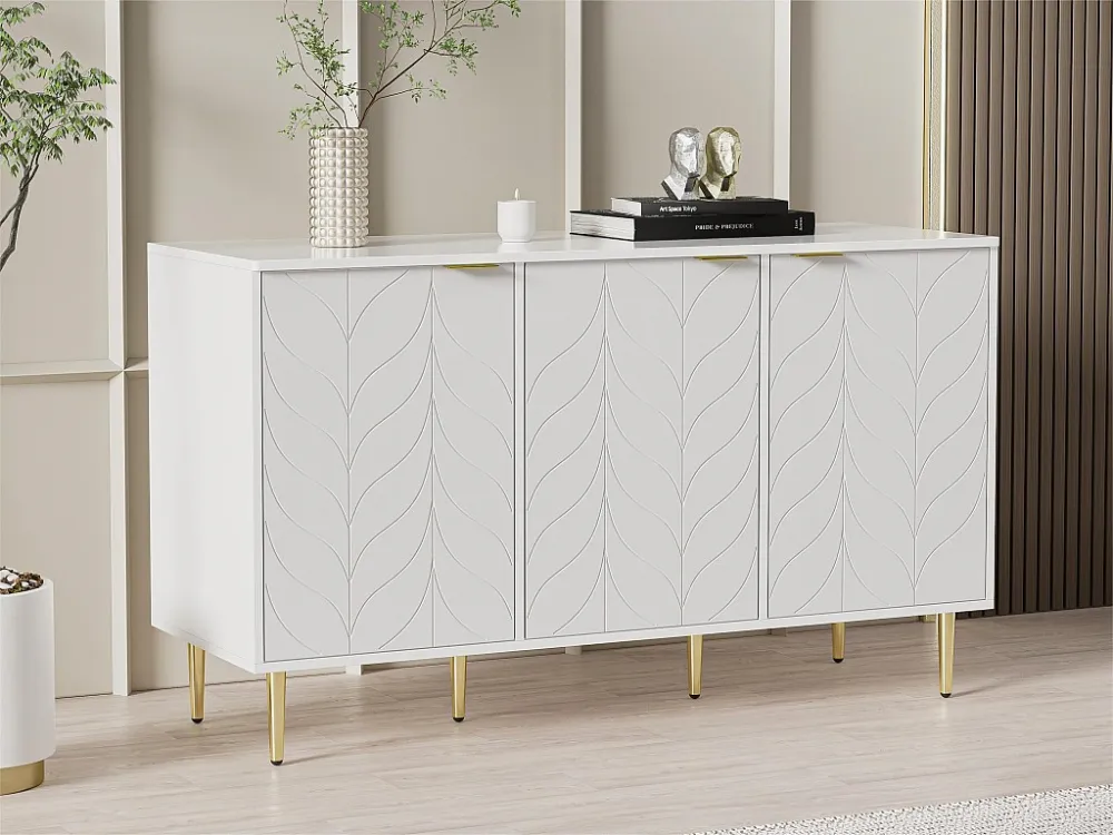 Dressoir met 6 vakken - vergulde poten en handgrepen - eigentijdse stijl - wit ModernLuxe