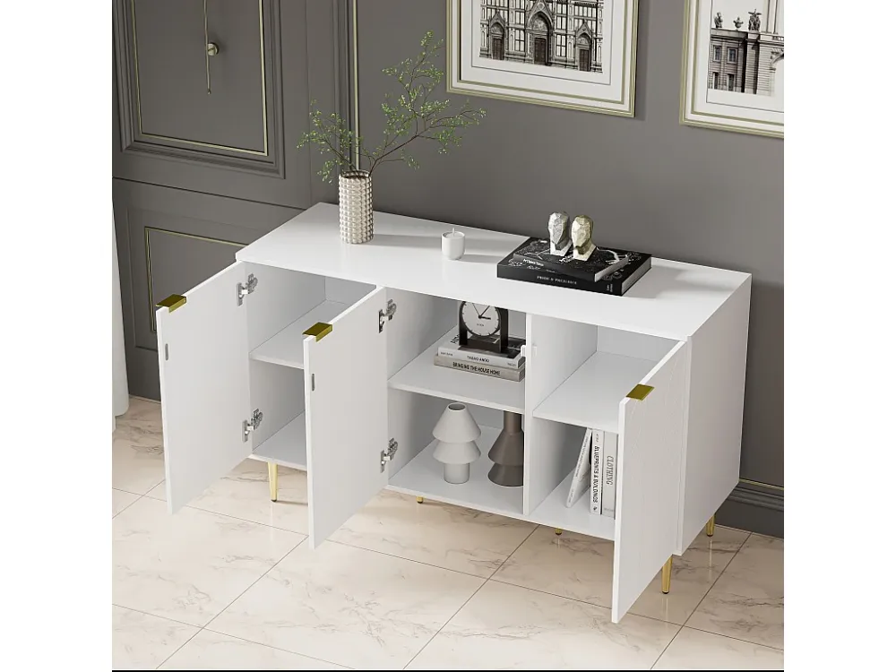 Dressoir met 6 vakken - vergulde poten en handgrepen - eigentijdse stijl - wit ModernLuxe