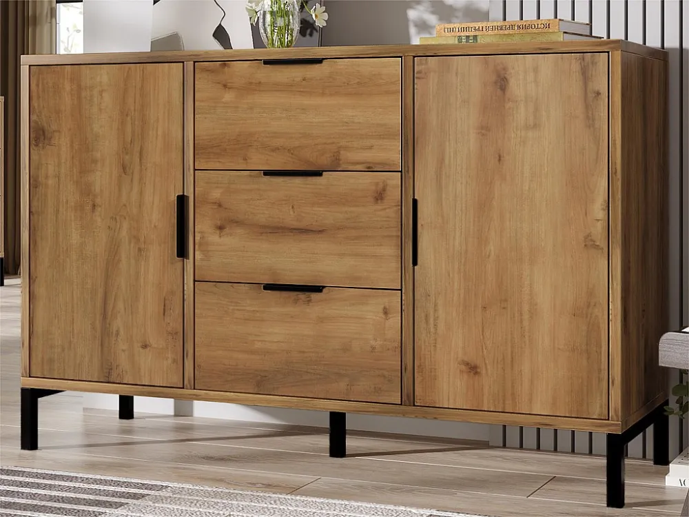 Dressoir met verstelbare planken - 2 deuren en 3 laden - Naturel ModernLuxe