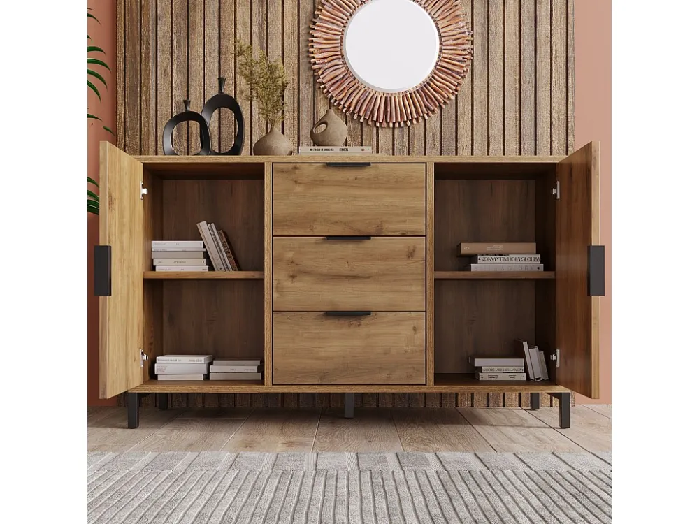 Dressoir met verstelbare planken - 2 deuren en 3 laden - Naturel ModernLuxe