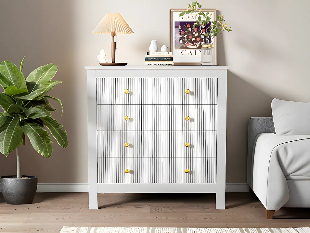 Dressoir、ladekast met 4 laden - spaanplaat - Wit ModernLuxe