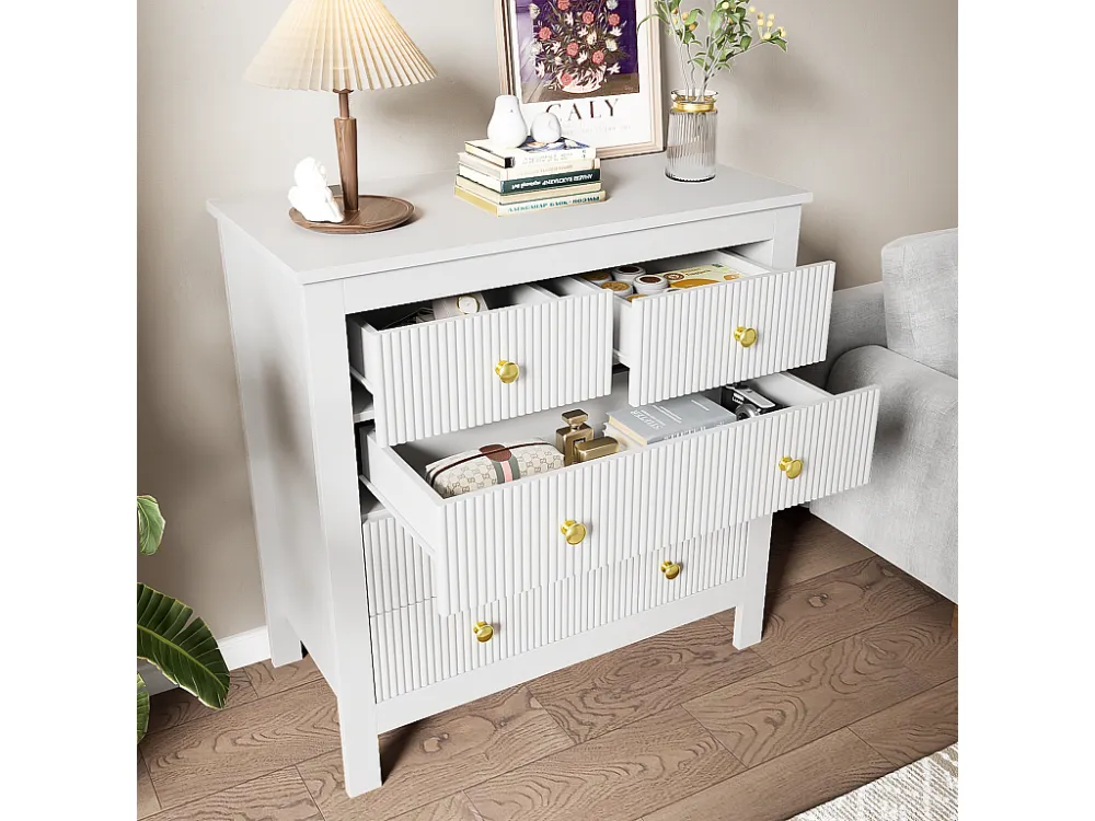 Dressoir、ladekast met 4 laden - spaanplaat - Wit ModernLuxe