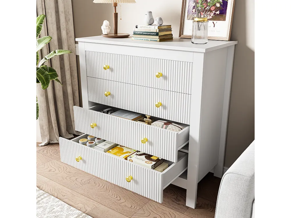 Dressoir、ladekast met 4 laden - spaanplaat - Wit ModernLuxe