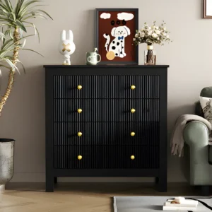Dressoir、ladekast met 4 laden - spaanplaat - Zwart ModernLuxe