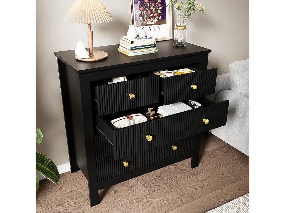 Dressoir、ladekast met 4 laden - spaanplaat - Zwart ModernLuxe