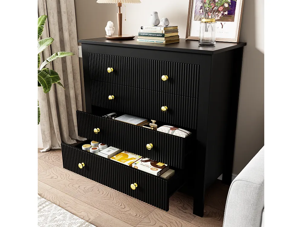 Dressoir、ladekast met 4 laden - spaanplaat - Zwart ModernLuxe