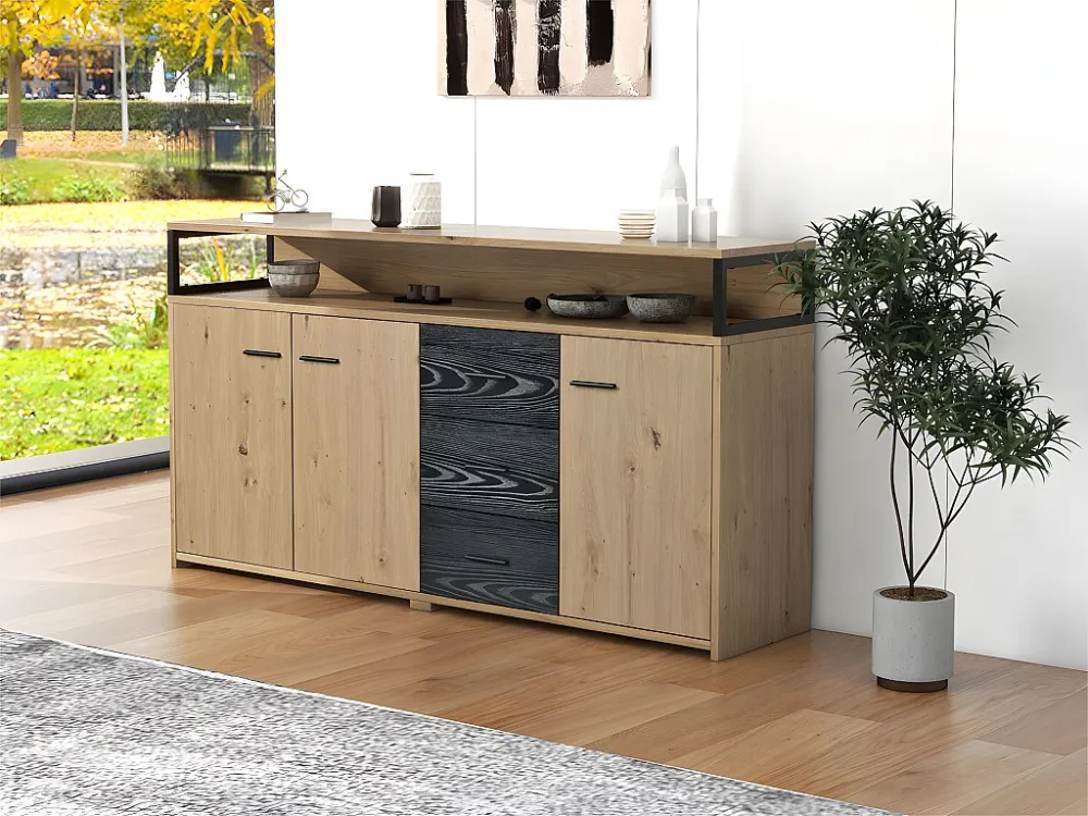 Laag dressoir - 3 deuren 3 lades - industriële stijl - Naturel ModernLuxe