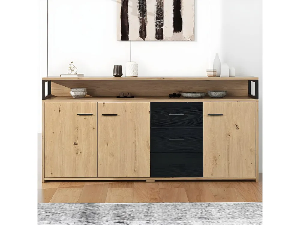 Laag dressoir - 3 deuren 3 lades - industriële stijl - Naturel ModernLuxe