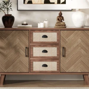 Laag dressoir - 3 laden en 2 deuren - massief houten poten - Naturel ModernLuxe