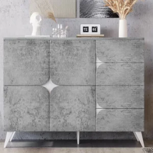 Laag dressoir - 4 lades & 2 deuren - spaanplaat - Grijs ModernLuxe