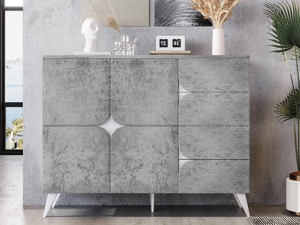 Laag dressoir - 4 lades & 2 deuren - spaanplaat - Grijs ModernLuxe