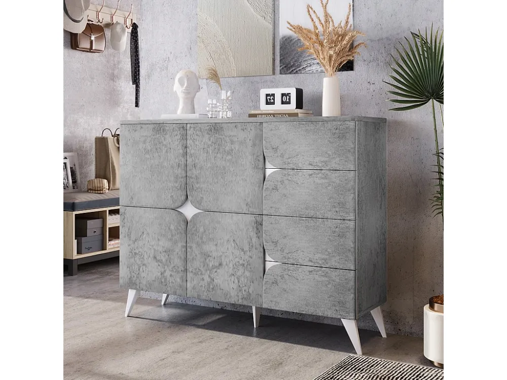 Laag dressoir - 4 lades & 2 deuren - spaanplaat - Grijs ModernLuxe
