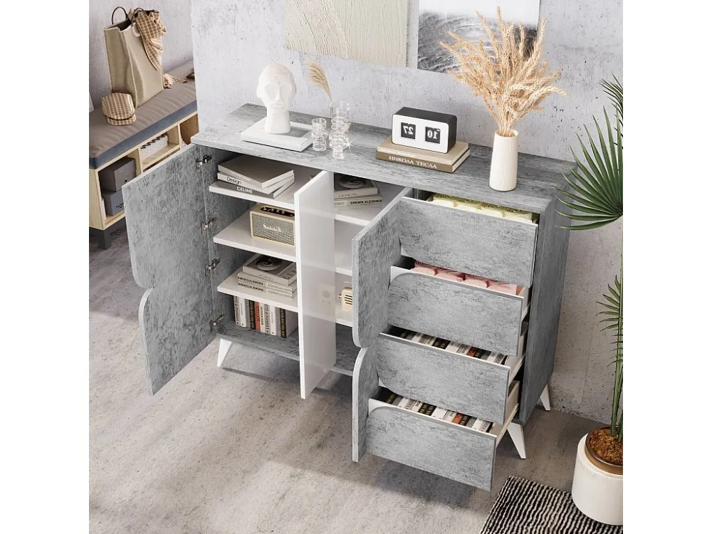 Laag dressoir - 4 lades & 2 deuren - spaanplaat - Grijs ModernLuxe