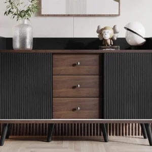Laag dressoir met 3 lades en 2 deuren - eigentijdse stijl - Zwart & Naturel ModernLuxe