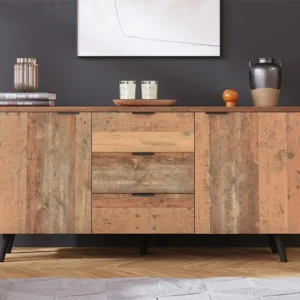 Laag dressoir met 3 lades en verstelbare planken - vintage stijl - Bruin ModernLuxe