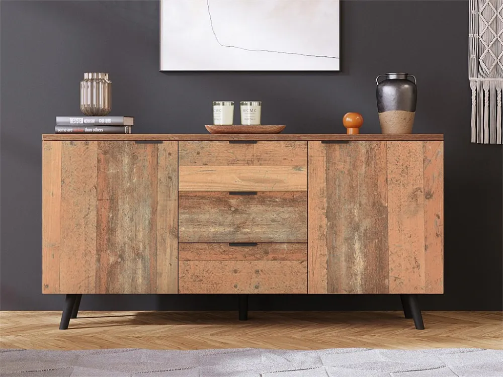 Laag dressoir met 3 lades en verstelbare planken - vintage stijl - Bruin ModernLuxe