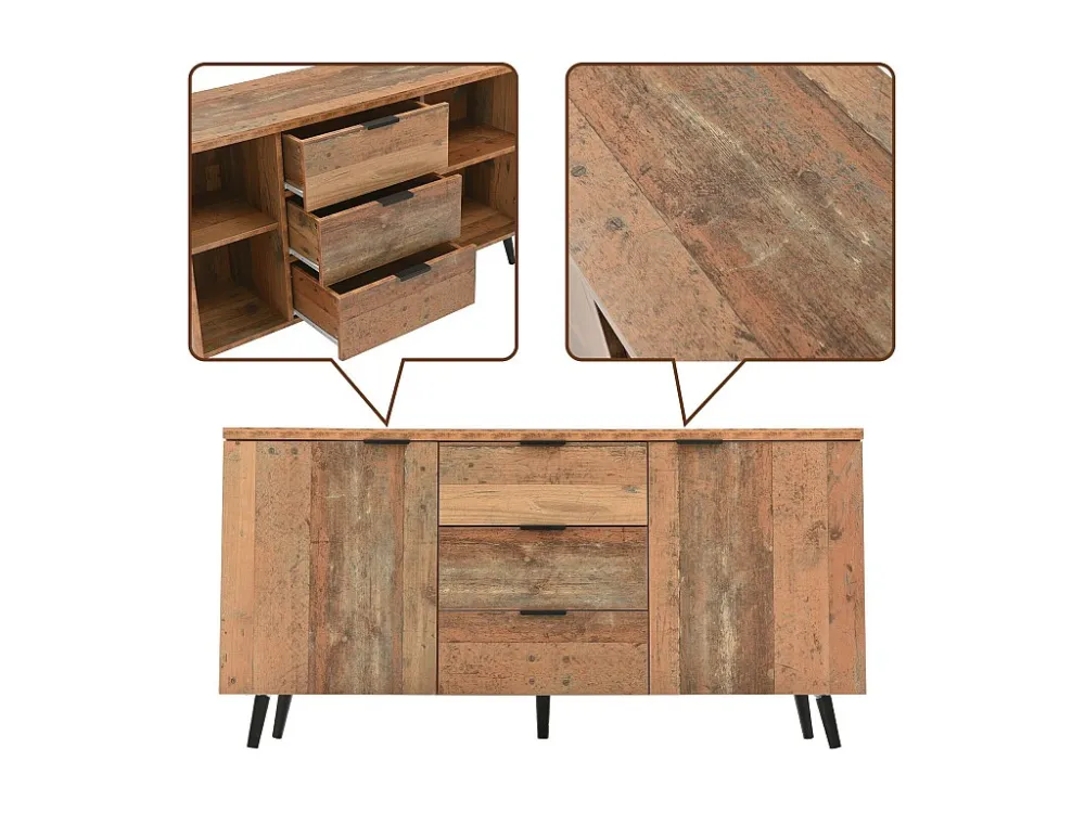 Laag dressoir met 3 lades en verstelbare planken - vintage stijl - Bruin ModernLuxe