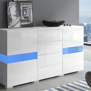 Laag dressoir met LED - 2 deuren en 4 lades - wit ModernLuxe