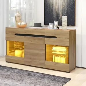 Laag dressoir met LED - 3 deuren en 3 lades - Naturel ModernLuxe
