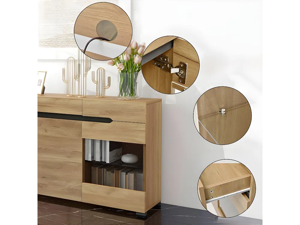 Laag dressoir met LED - 3 deuren en 3 lades - Naturel ModernLuxe