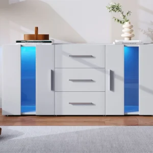 Laag dressoir met LED - 2 deuren 3 lades - verstelbare planken - Wit ModernLuxe