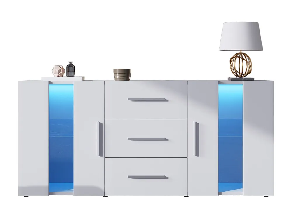 Laag dressoir met LED - 2 deuren 3 lades - verstelbare planken - Wit ModernLuxe