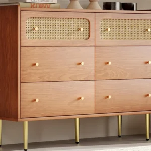 Laag rotan dressoir met 6 laden - bruin ModernLuxe